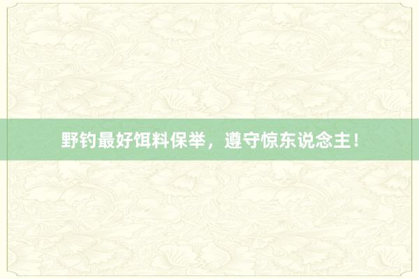 野钓最好饵料保举，遵守惊东说念主！